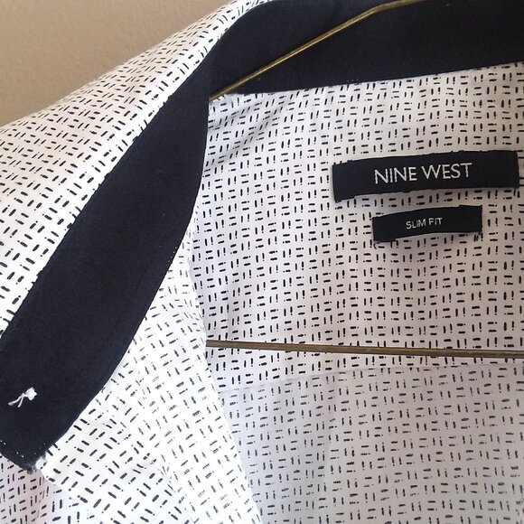 Nine West Men's Long Sleeve Dress Shirt M - Slim Fit White with Black Design NWT - Picture 4 of 16